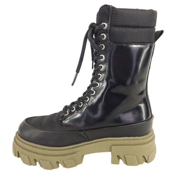 Ganni Quilted Nylon & Leather Combat Boot Size 35 US 5 Black Green $475 - Picture 7 of 12